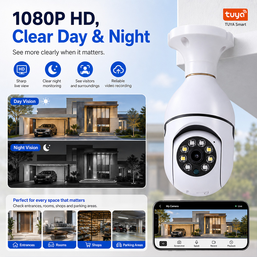 Outdoor Lighting No Electricity - Bulb Camera Tuya Wireless Light 2MP