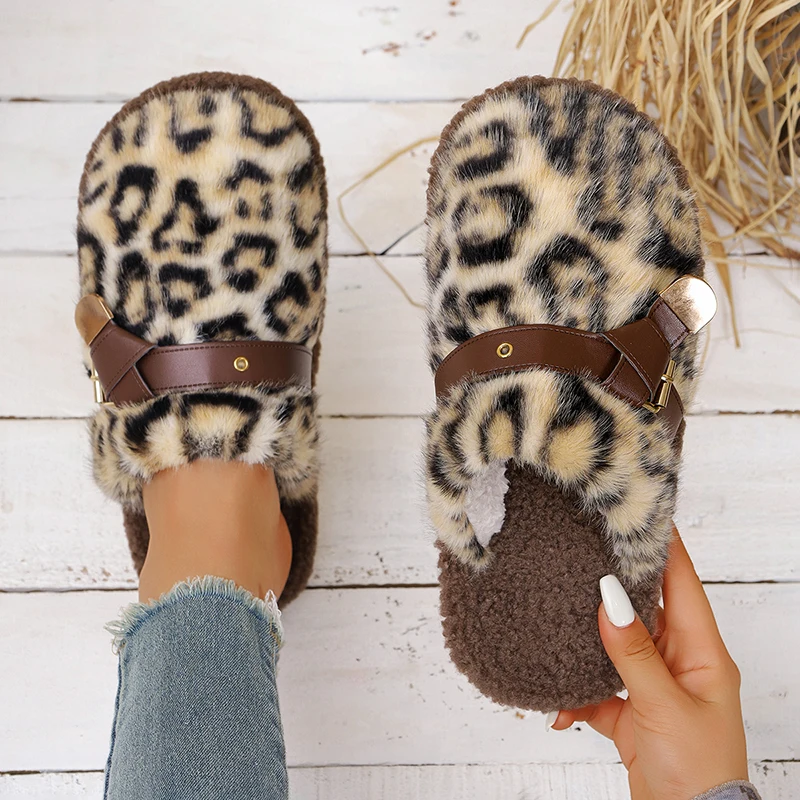 Outdoor Lighting For Your House - Fashion Leopard Print Fur Slippers for