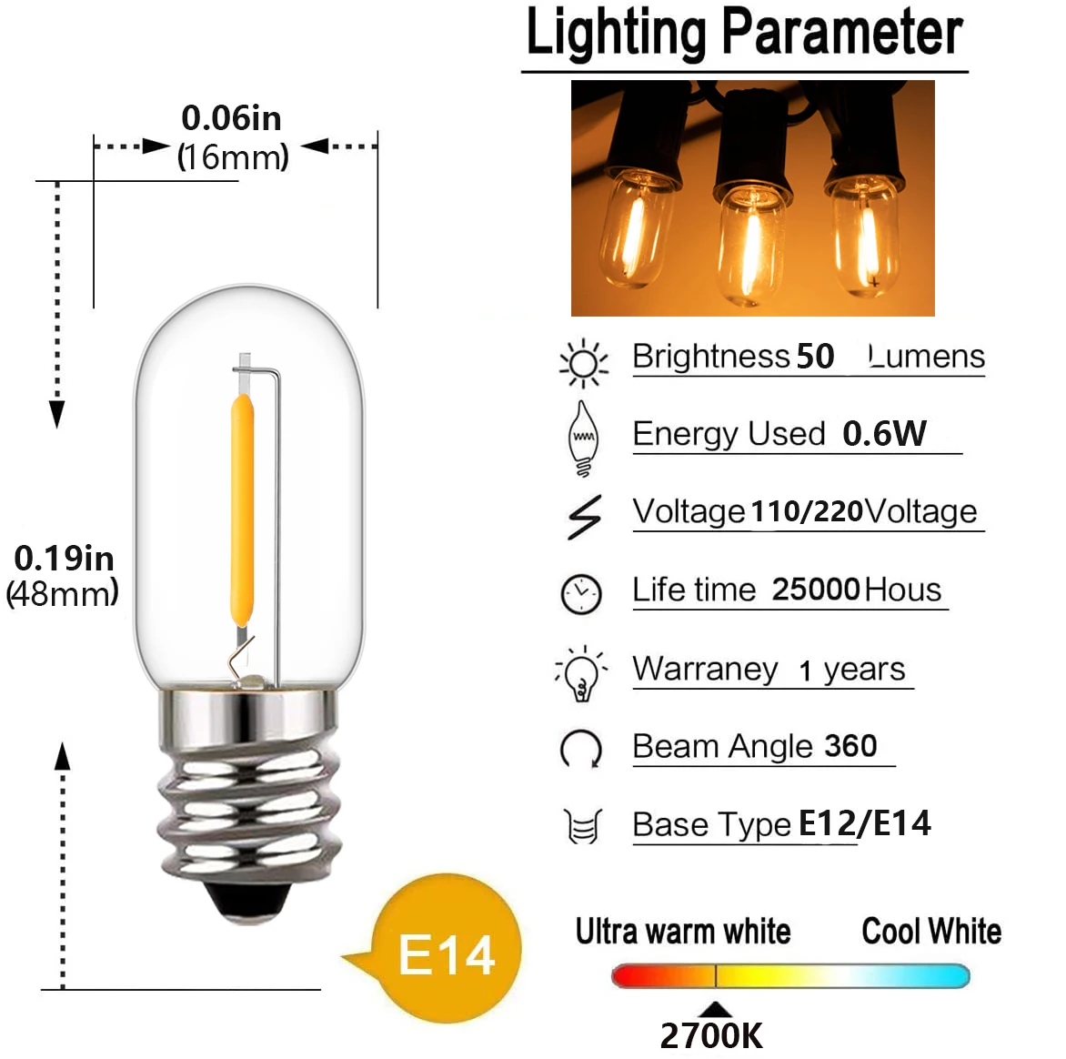 25pcs LED T16 0.6W String Repl - Outdoor Lighting Glass Replacement 评论和价格