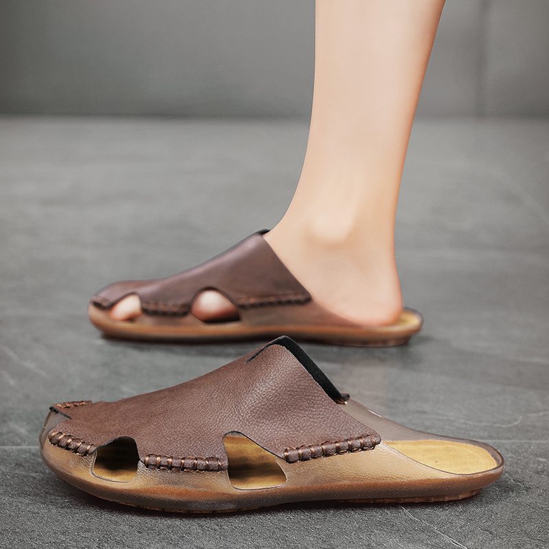 Men Leather Flat Slides Slippe - Outdoor Lighting For Your House 评论和价格